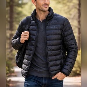 Eddie Bauer E650 Black Packable Down Puffer Size M Lightweight Quilted Coat